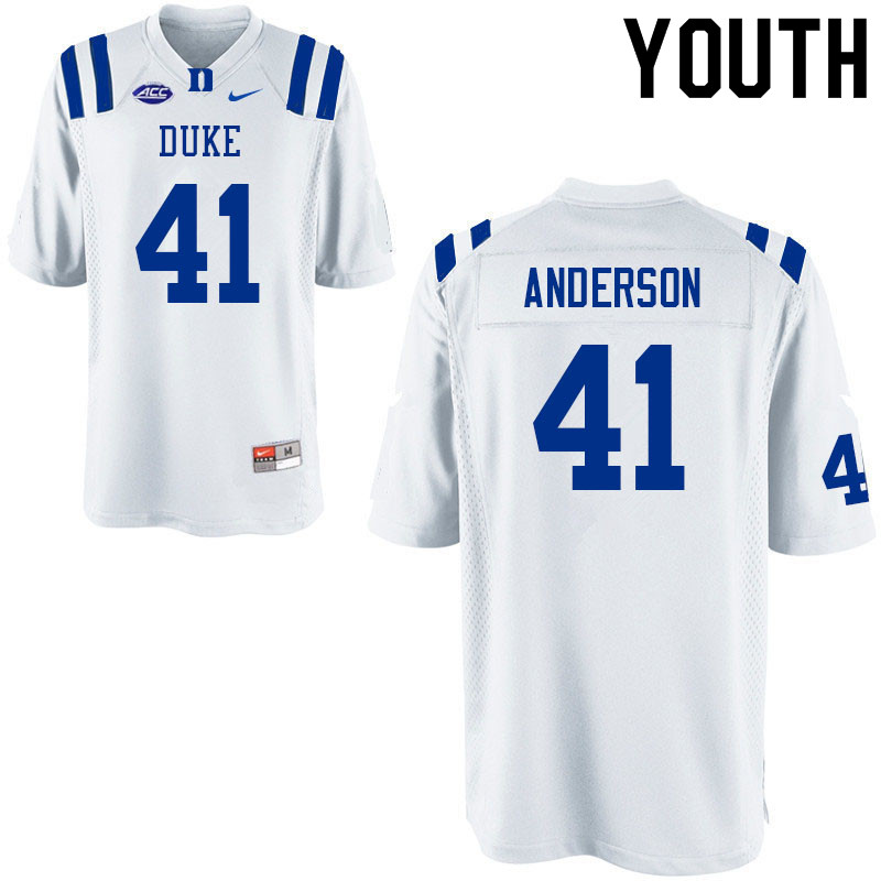 Youth #41 Grissim Anderson Duke Blue Devils College Football Jerseys Sale-White - Click Image to Close